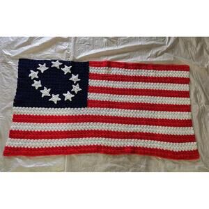 Hand Made USA Flag Throw 56x32" Lap Blanket Crocheted